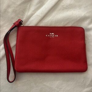 Coach Red Leather Zip Wristlet with Wrist Strap